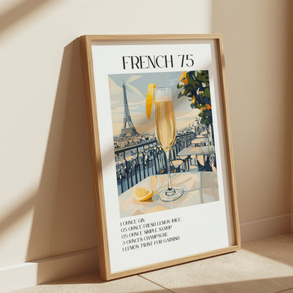French 75 Cocktail Poster | Elegant Recipe Print for Home Bar Decor & Kitchen Art | Unique Gift for Cocktail Lovers