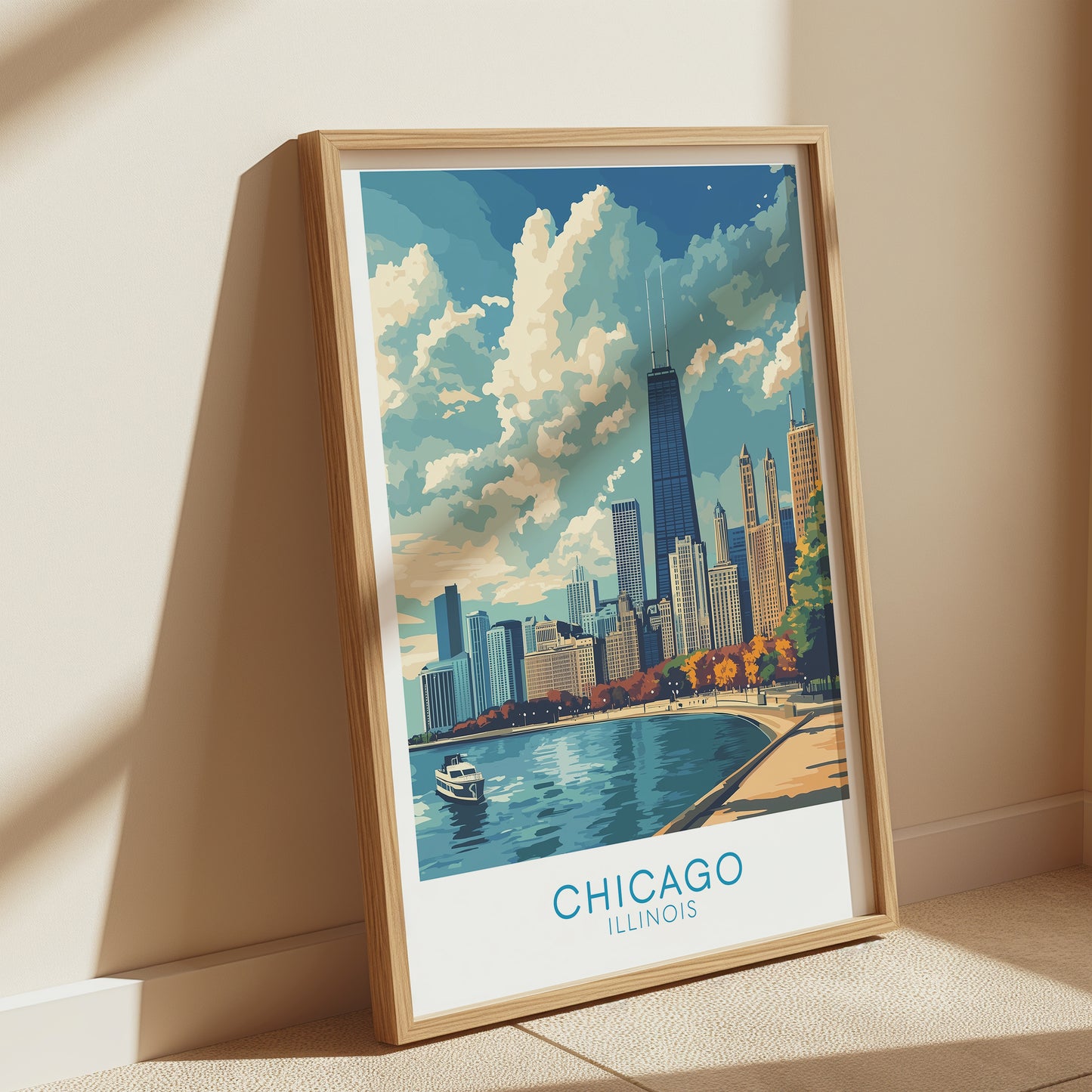 Chicago Cityscape Poster: Vintage Travel Print, Urban Architecture