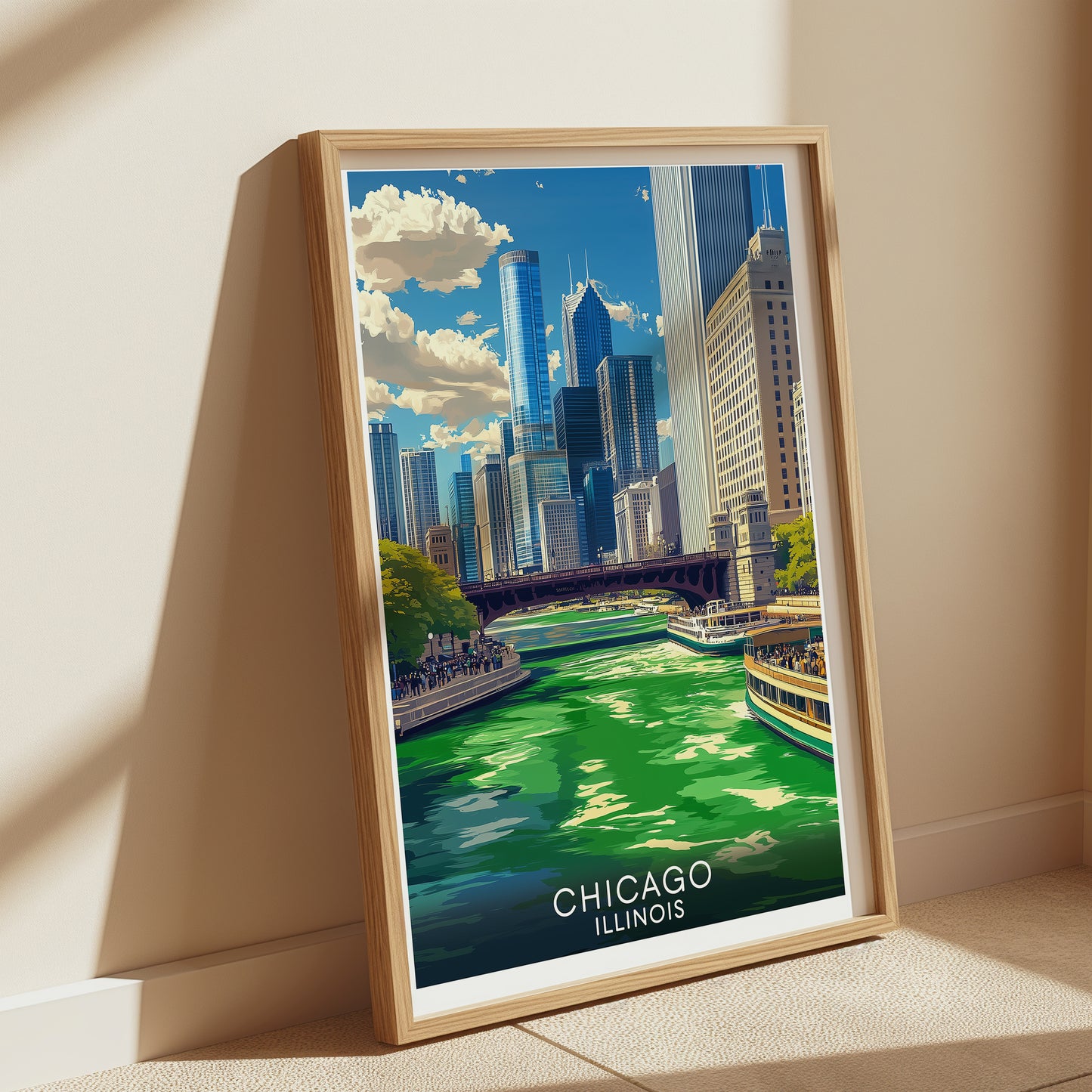 Chicago St. Patrick's Day Poster – Green Dyed River Vintage Cityscape Wall Art Print