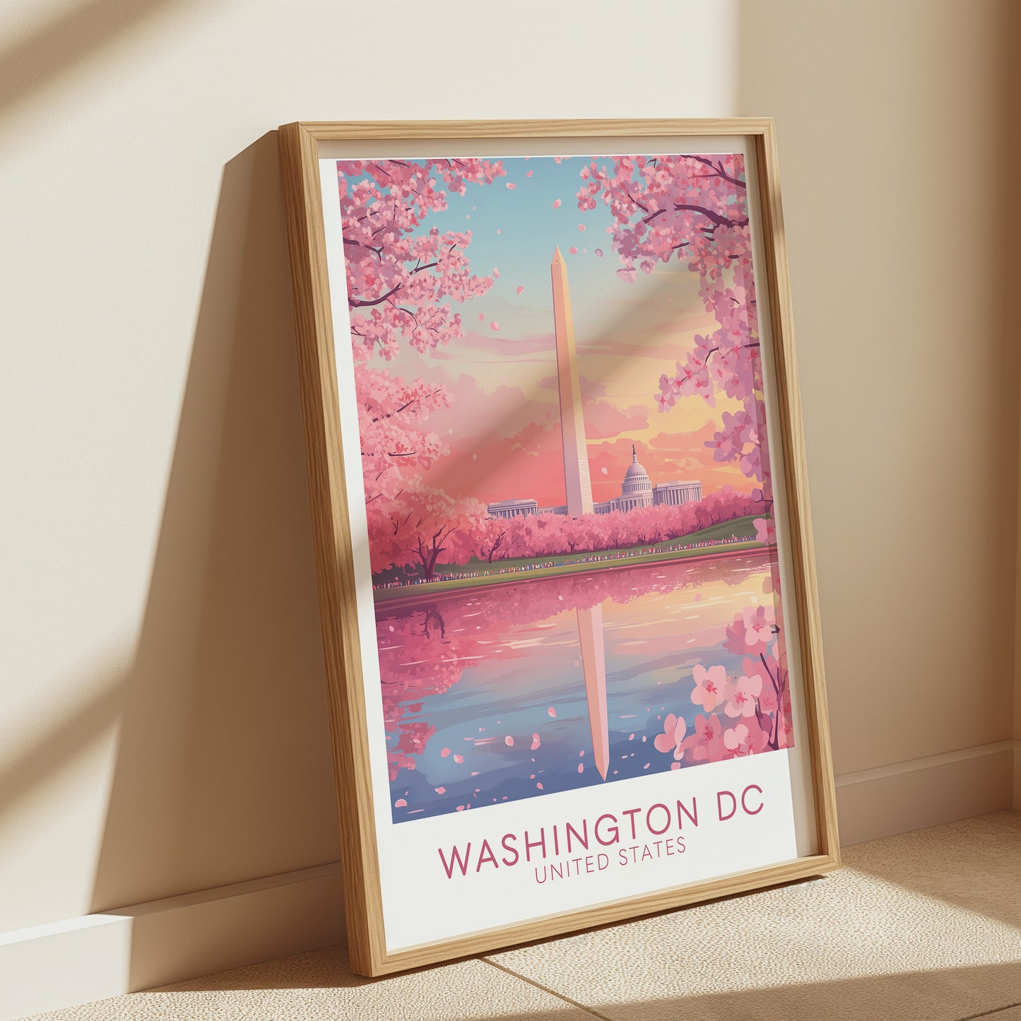 Washington DC Cherry Blossom Poster, Wall Art, Travel Print, Wedding gift, Cherry Blossom in DC, Washington DC Poster Print