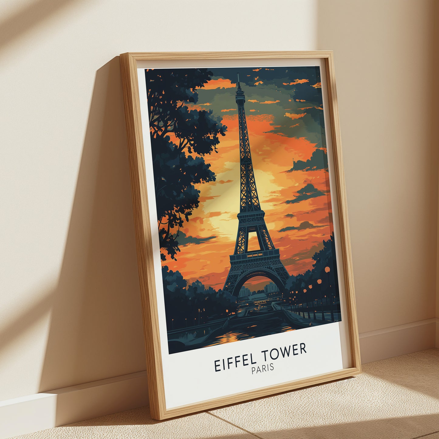 Eiffel Tower Paris Poster – Sunset Silhouette Wall Art Print
