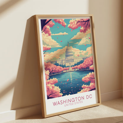 Washington D.C. Capitol Poster — Vintage Cherry Blossom Wall Art Print for Travel & City Lovers