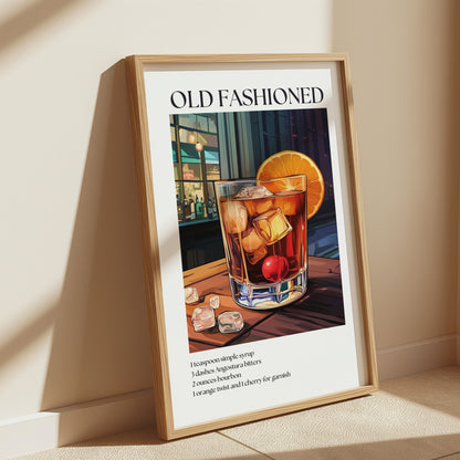 Old Fashioned Cocktail Poster — Classic Drink Recipe Wall Art Print for Bar & Kitchen