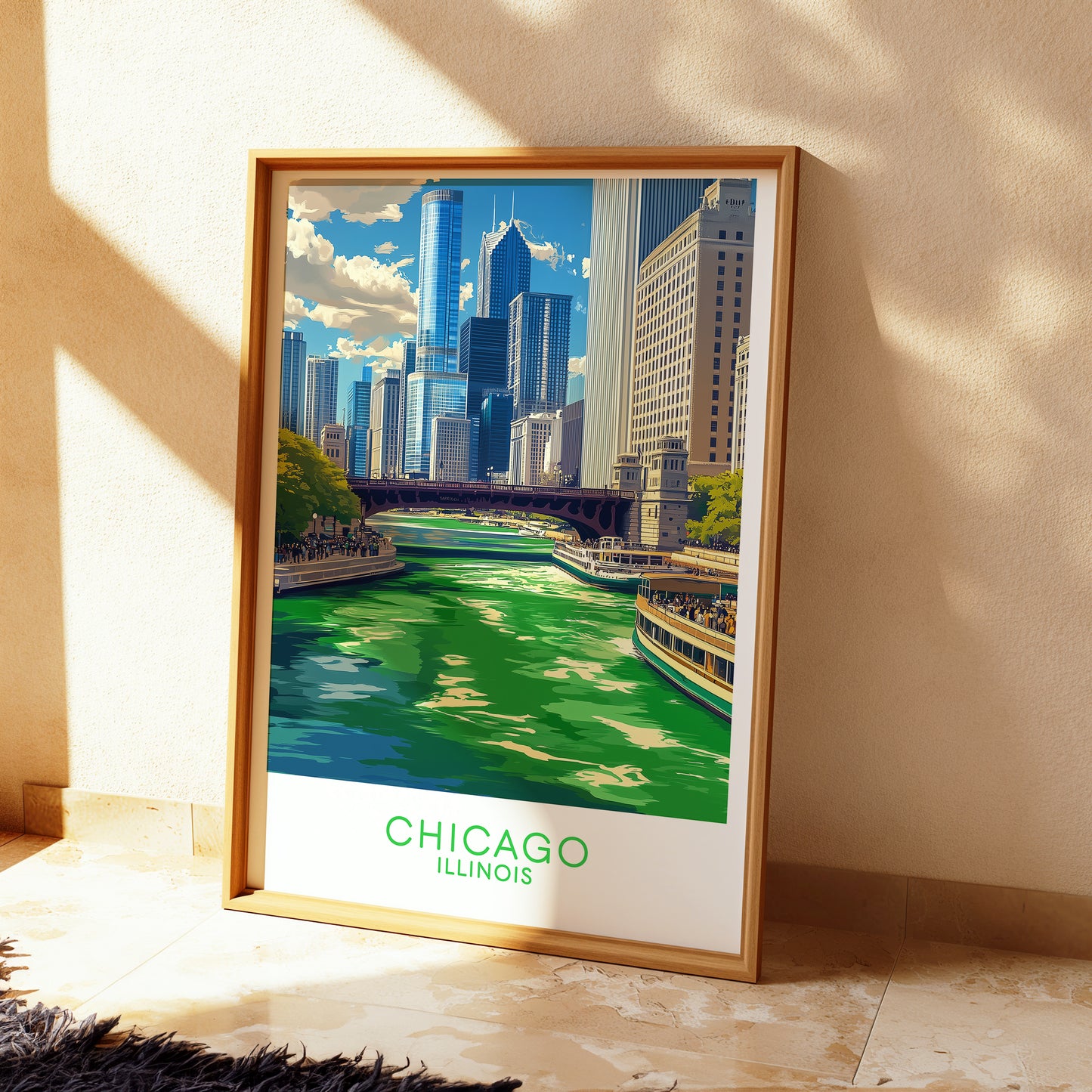 Chicago St. Patrick's Day Green River Poster – Vintage City Travel Wall Art Print