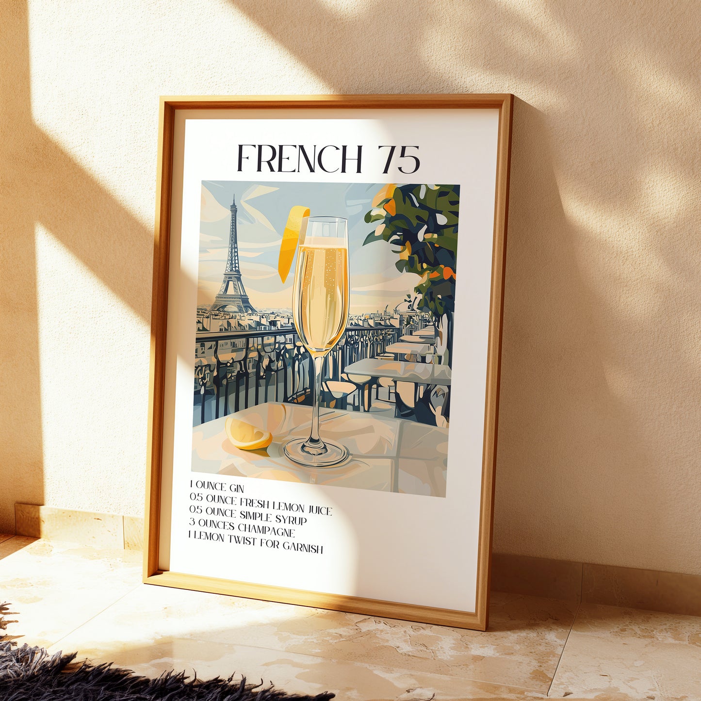 French 75 Cocktail Poster | Elegant Recipe Print for Home Bar Decor & Kitchen Art | Unique Gift for Cocktail Lovers