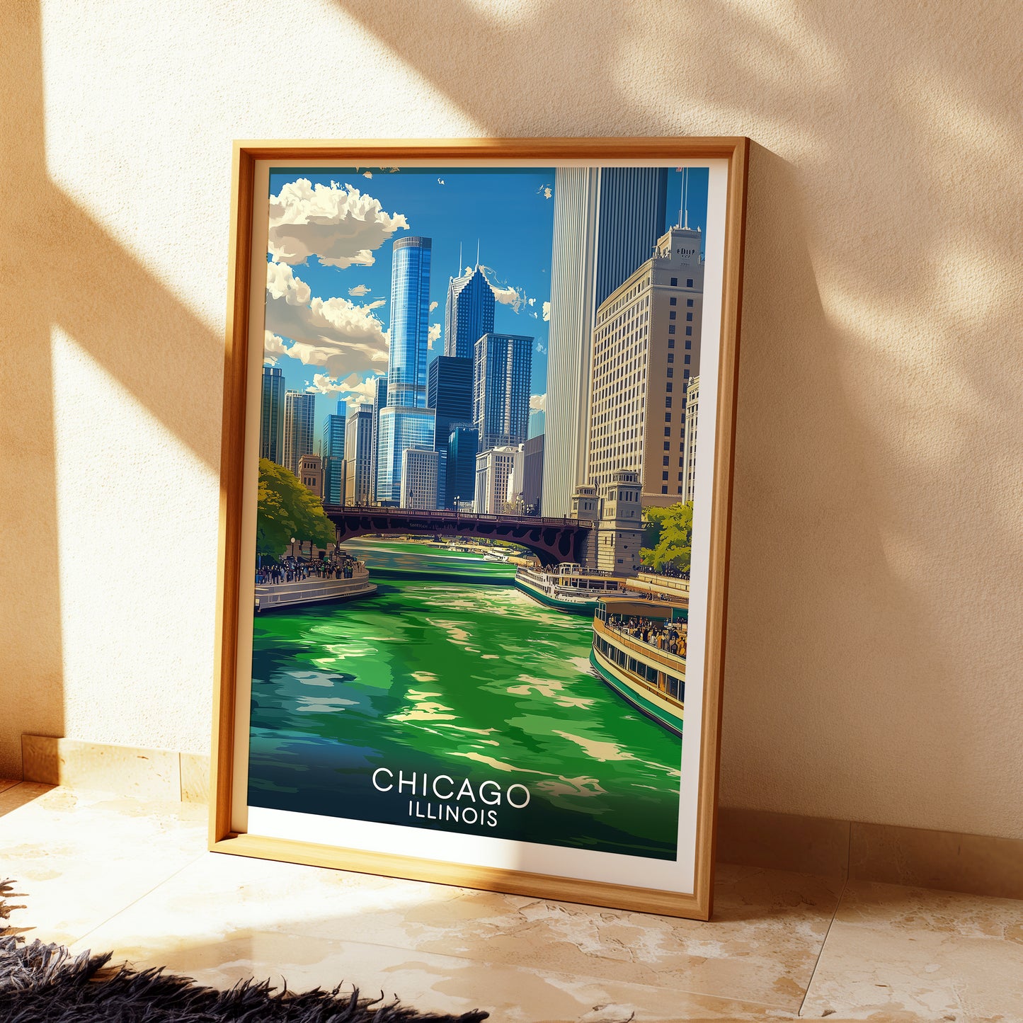 Chicago St. Patrick's Day Poster – Green Dyed River Vintage Cityscape Wall Art Print