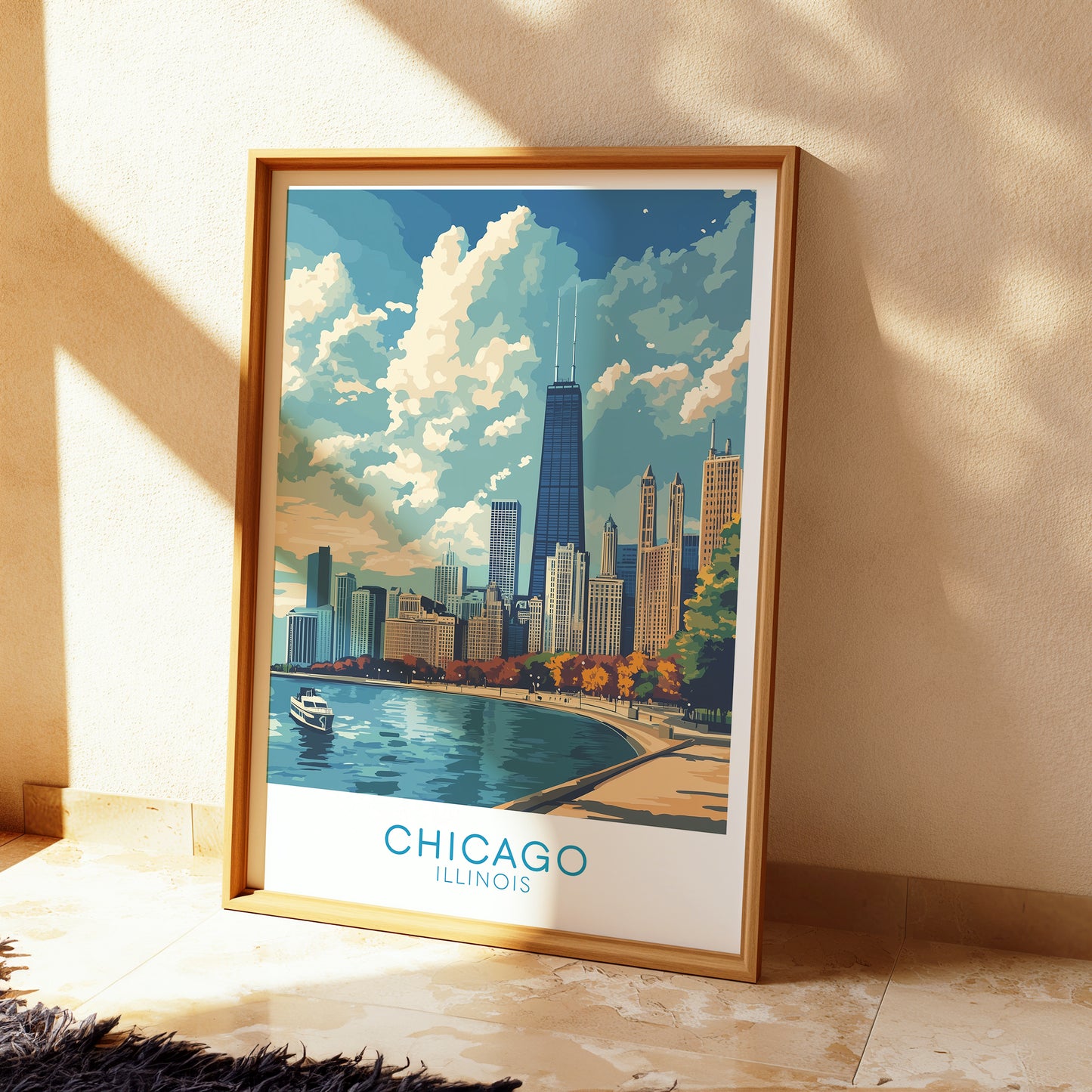 Chicago Cityscape Poster: Vintage Travel Print, Urban Architecture