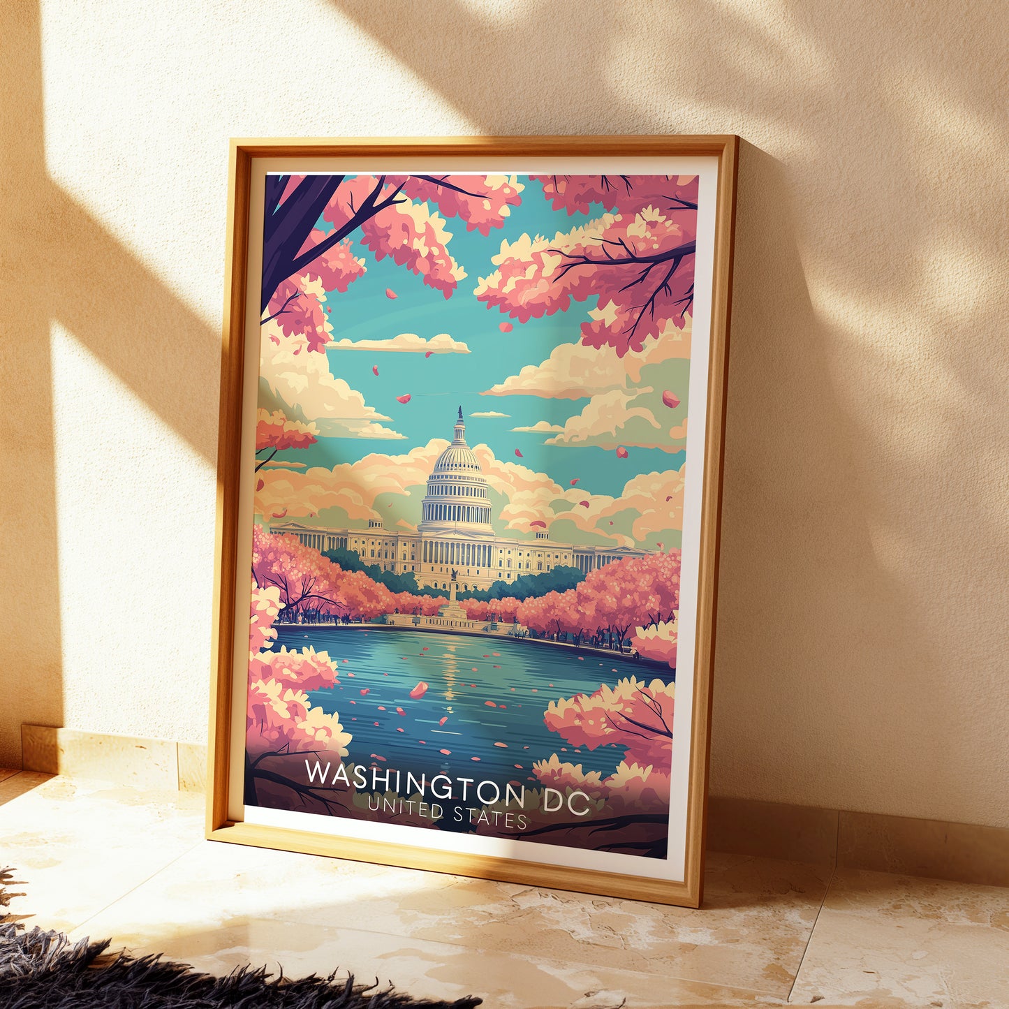 Washington D.C. Capitol Poster — Vintage Cherry Blossom Wall Art Print for Travel & City Lovers