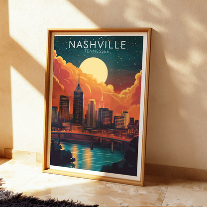 Nashville Skyline Art Print — Sunset Cityscape Wall Art