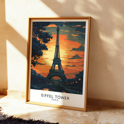 Eiffel Tower Paris Poster – Sunset Silhouette Wall Art Print