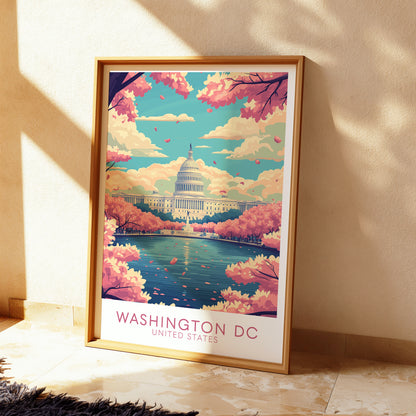 Washington D.C. Capitol Poster — Vintage Cherry Blossom Wall Art Print for Travel & City Lovers