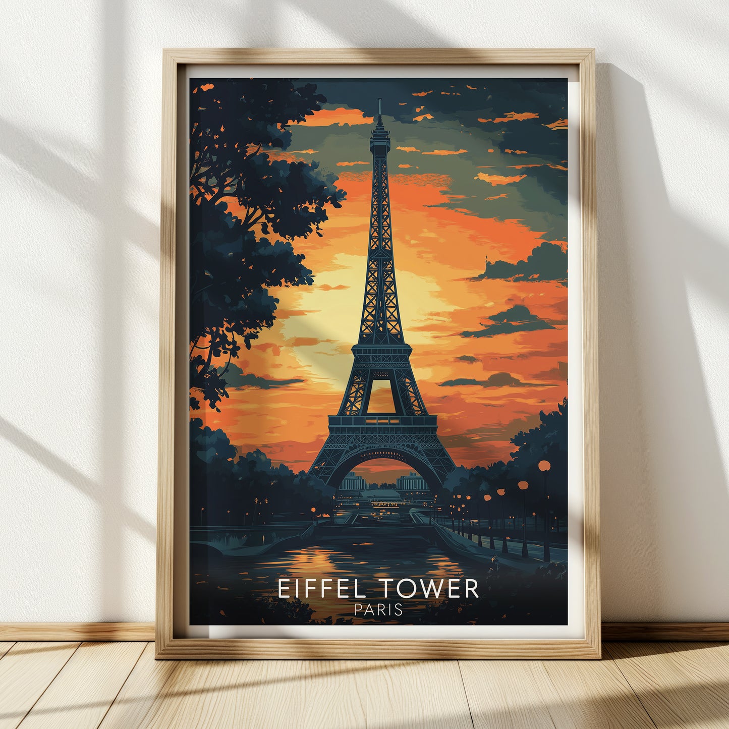 Eiffel Tower Paris Poster – Sunset Silhouette Wall Art Print