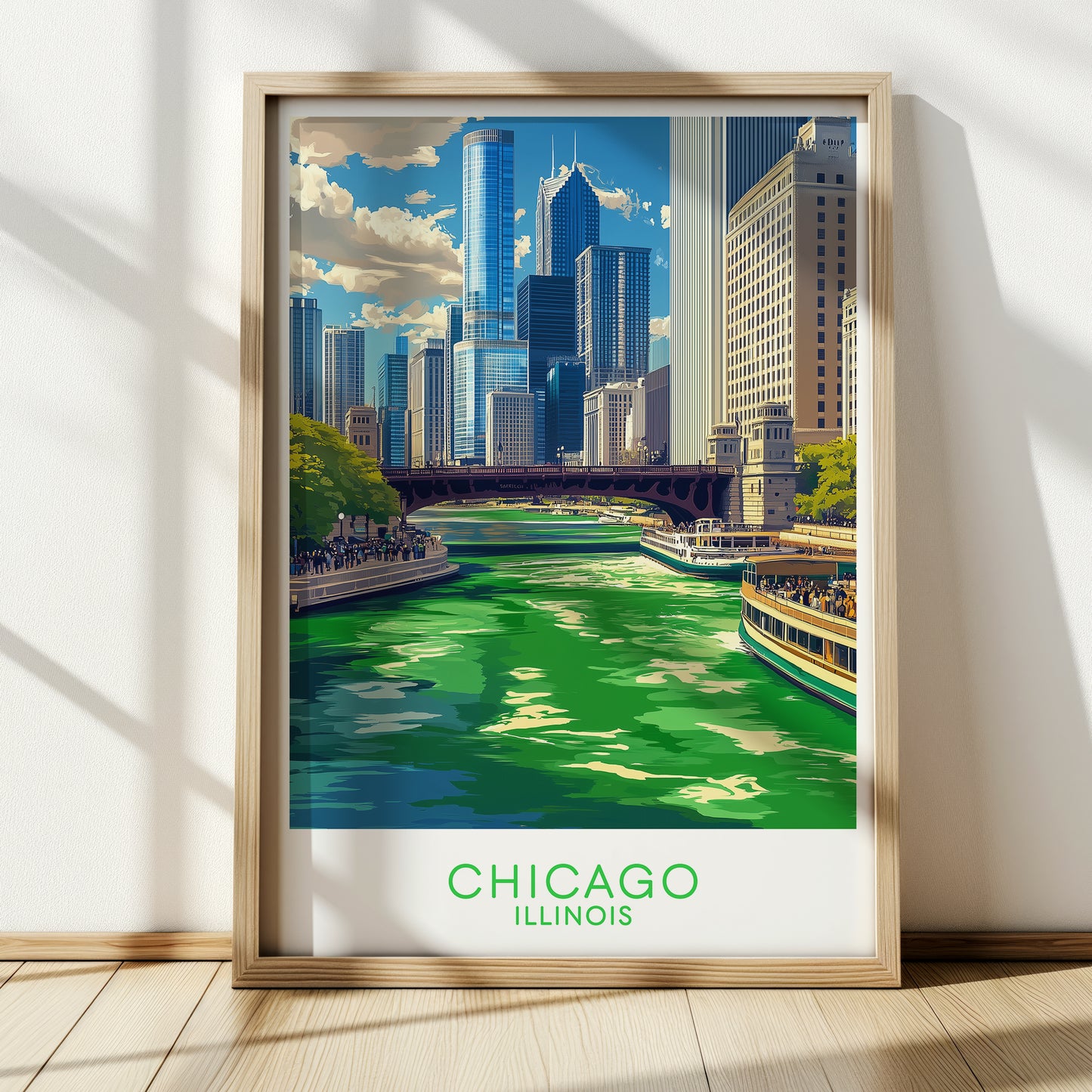 Chicago St. Patrick's Day Green River Poster – Vintage City Travel Wall Art Print