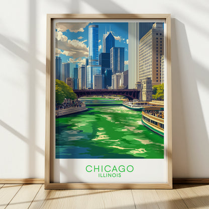 Chicago St. Patrick's Day Green River Poster – Vintage City Travel Wall Art Print