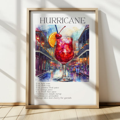 Hurricane Cocktail Poster - Recipe Print
