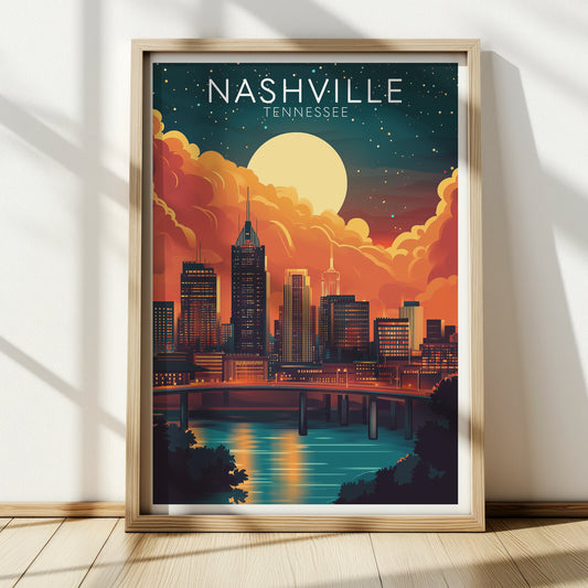 Nashville Skyline Art Print — Sunset Cityscape Wall Art