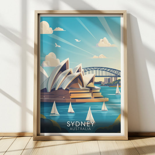 Sydney Australia Travel Poster – Opera House & Harbour Bridge Wall Art