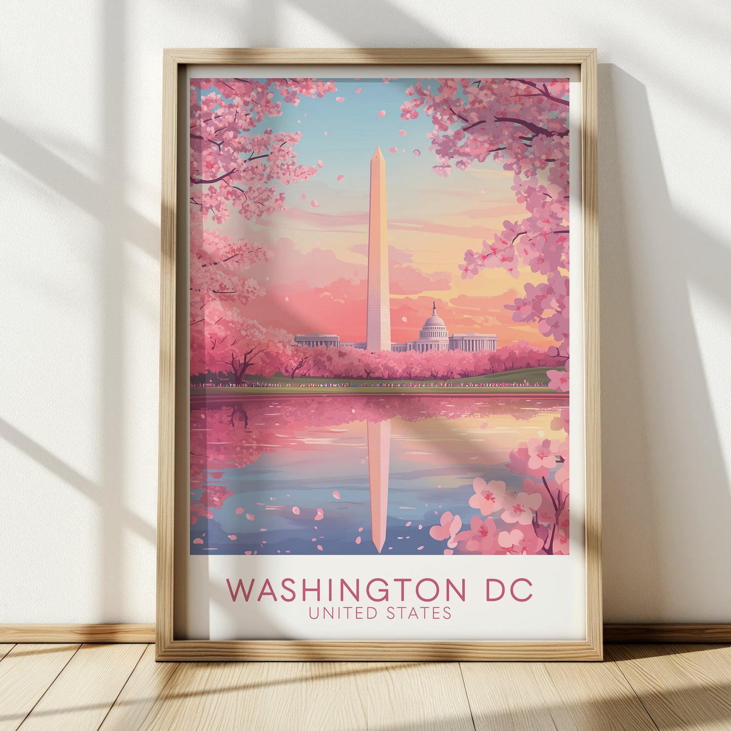 Washington DC Cherry Blossom Poster, Wall Art, Travel Print, Wedding gift, Cherry Blossom in DC, Washington DC Poster Print