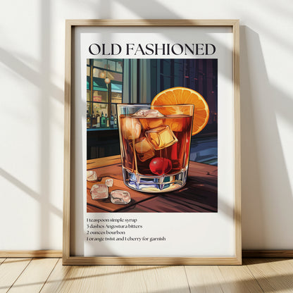 Old Fashioned Cocktail Poster — Classic Drink Recipe Wall Art Print for Bar & Kitchen