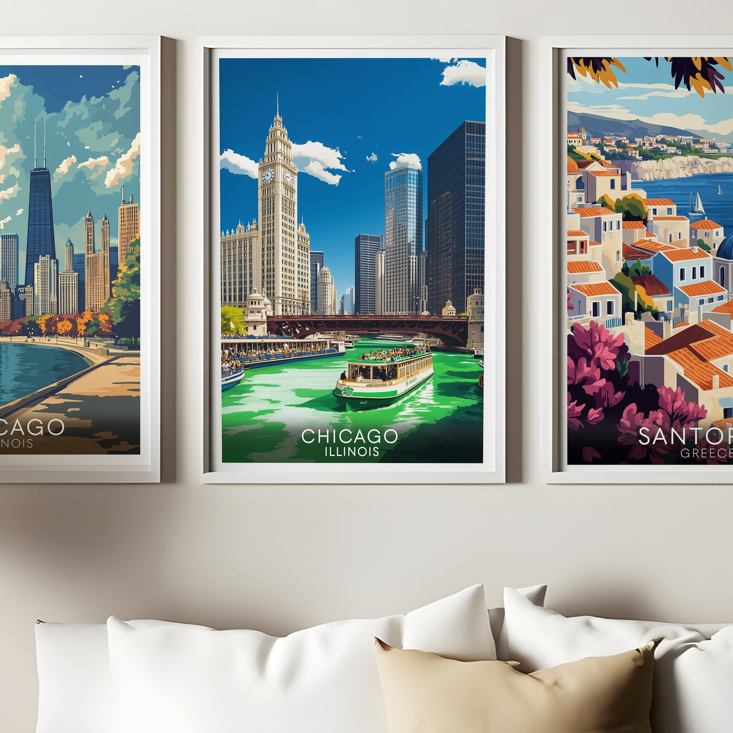 Chicago Green River St. Patrick's Day Travel Poster | Vintage Cityscape Wall Art Print