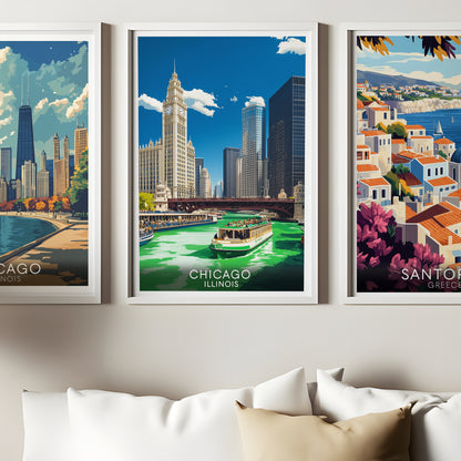 Chicago Green River St. Patrick's Day Travel Poster | Vintage Cityscape Wall Art Print