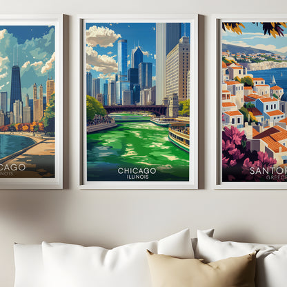 Chicago St. Patrick's Day Poster – Green Dyed River Vintage Cityscape Wall Art Print