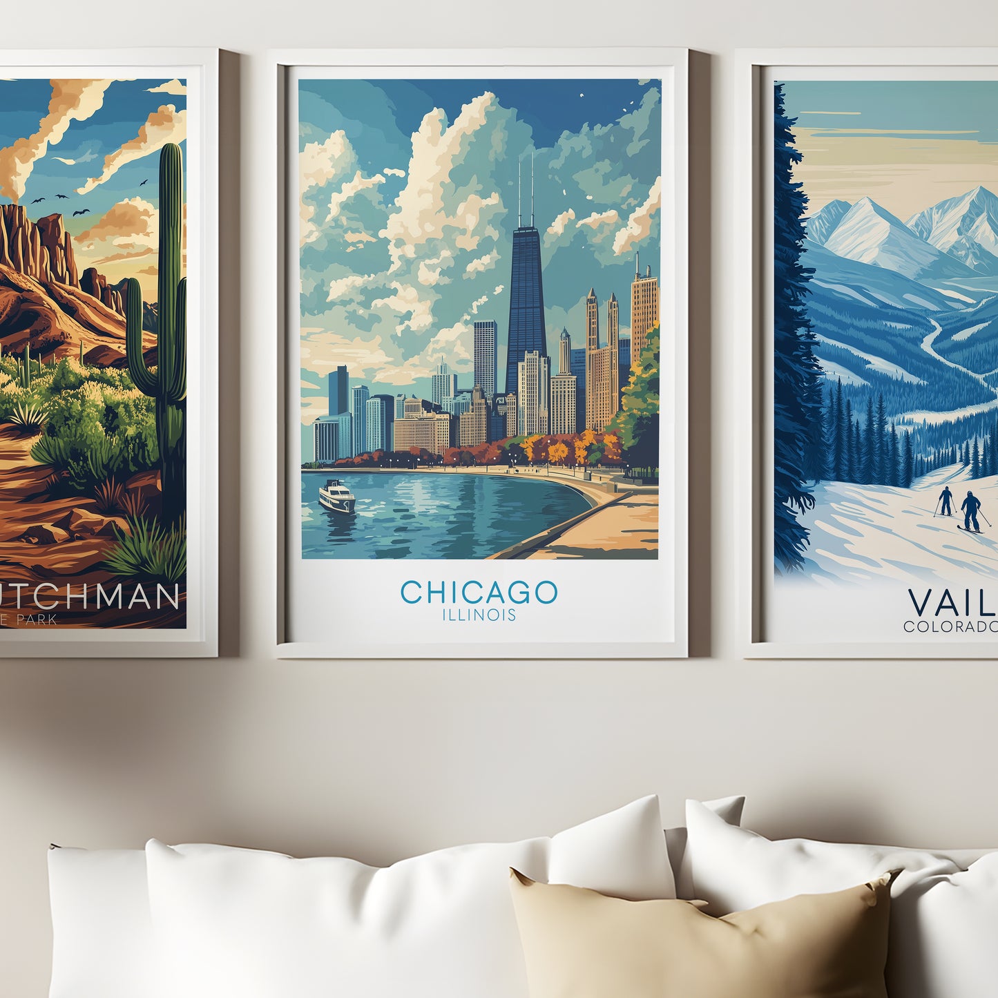 Chicago Cityscape Poster: Vintage Travel Print, Urban Architecture