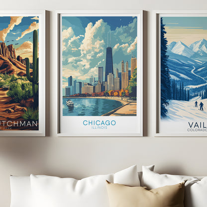 Chicago Cityscape Poster: Vintage Travel Print, Urban Architecture