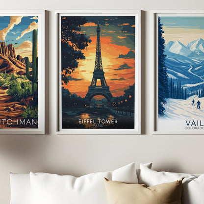 Eiffel Tower Paris Poster – Sunset Silhouette Wall Art Print
