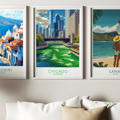 Chicago St. Patrick's Day Green River Poster – Vintage City Travel Wall Art Print