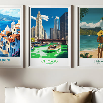 Chicago Green River St. Patrick’s Day Poster – Vintage Cityscape Wall Art Print
