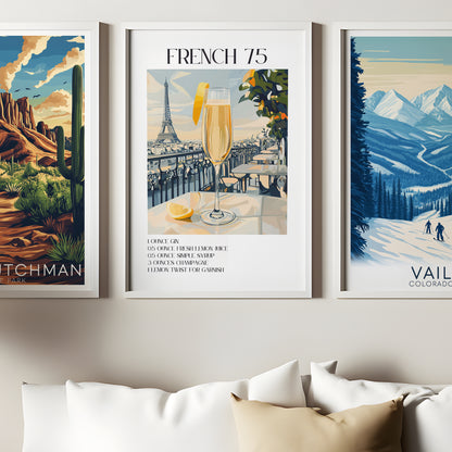 French 75 Cocktail Poster | Elegant Recipe Print for Home Bar Decor & Kitchen Art | Unique Gift for Cocktail Lovers