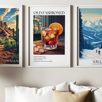 Old Fashioned Cocktail Poster — Classic Drink Recipe Wall Art Print for Bar & Kitchen