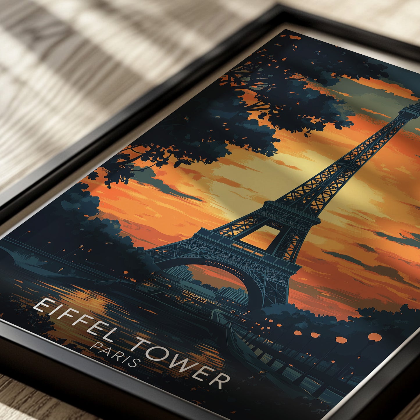Eiffel Tower Paris Poster – Sunset Silhouette Wall Art Print