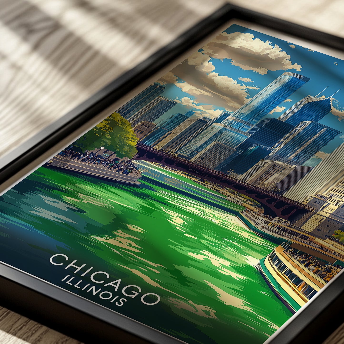Chicago St. Patrick's Day Poster – Green Dyed River Vintage Cityscape Wall Art Print