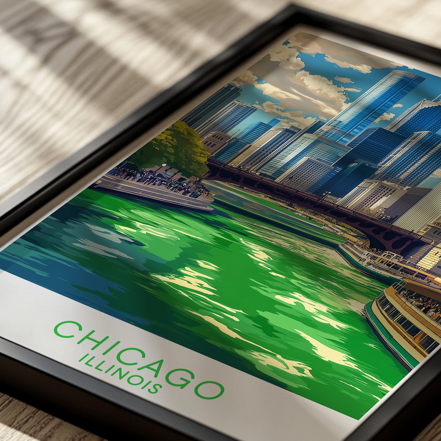 Chicago St. Patrick's Day Green River Poster – Vintage City Travel Wall Art Print