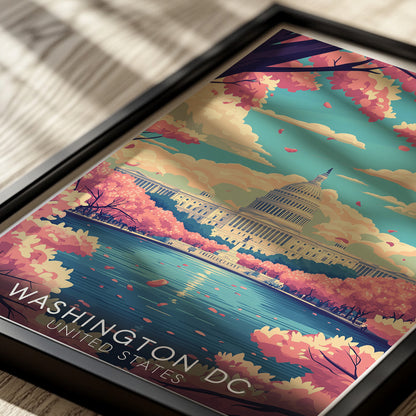 Washington D.C. Capitol Poster — Vintage Cherry Blossom Wall Art Print for Travel & City Lovers
