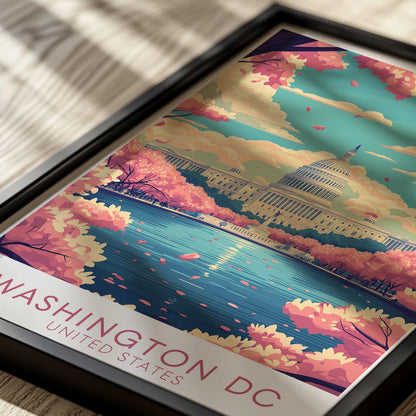 Washington D.C. Capitol Poster — Vintage Cherry Blossom Wall Art Print for Travel & City Lovers