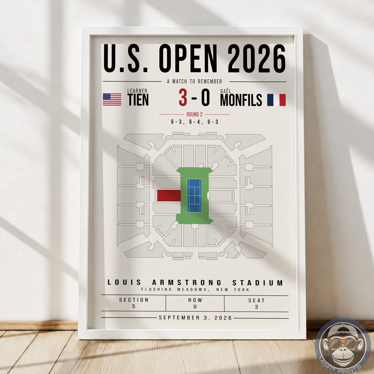 Custom US Open Tennis Stadium Seat Map Poster