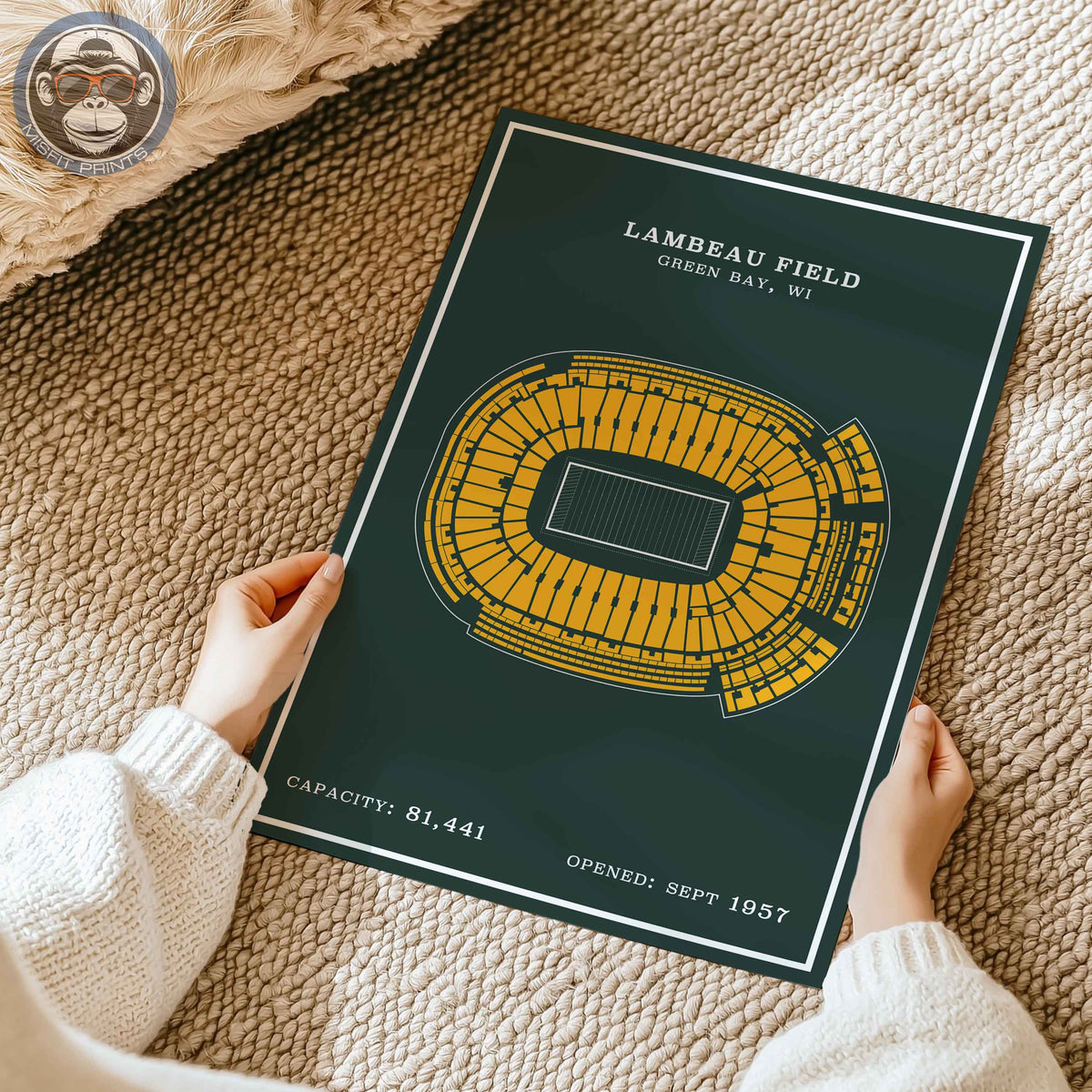Lambeau Field Stadium - Modern Border Print