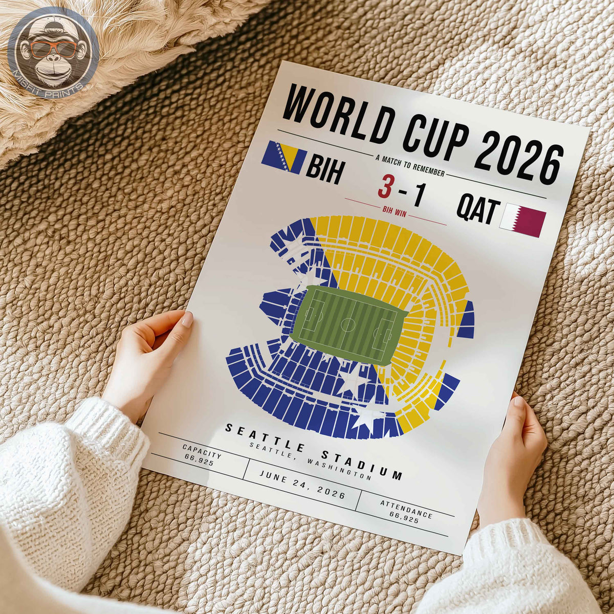 Bosnia and Herzegovina vs. Qatar World Cup Match Poster