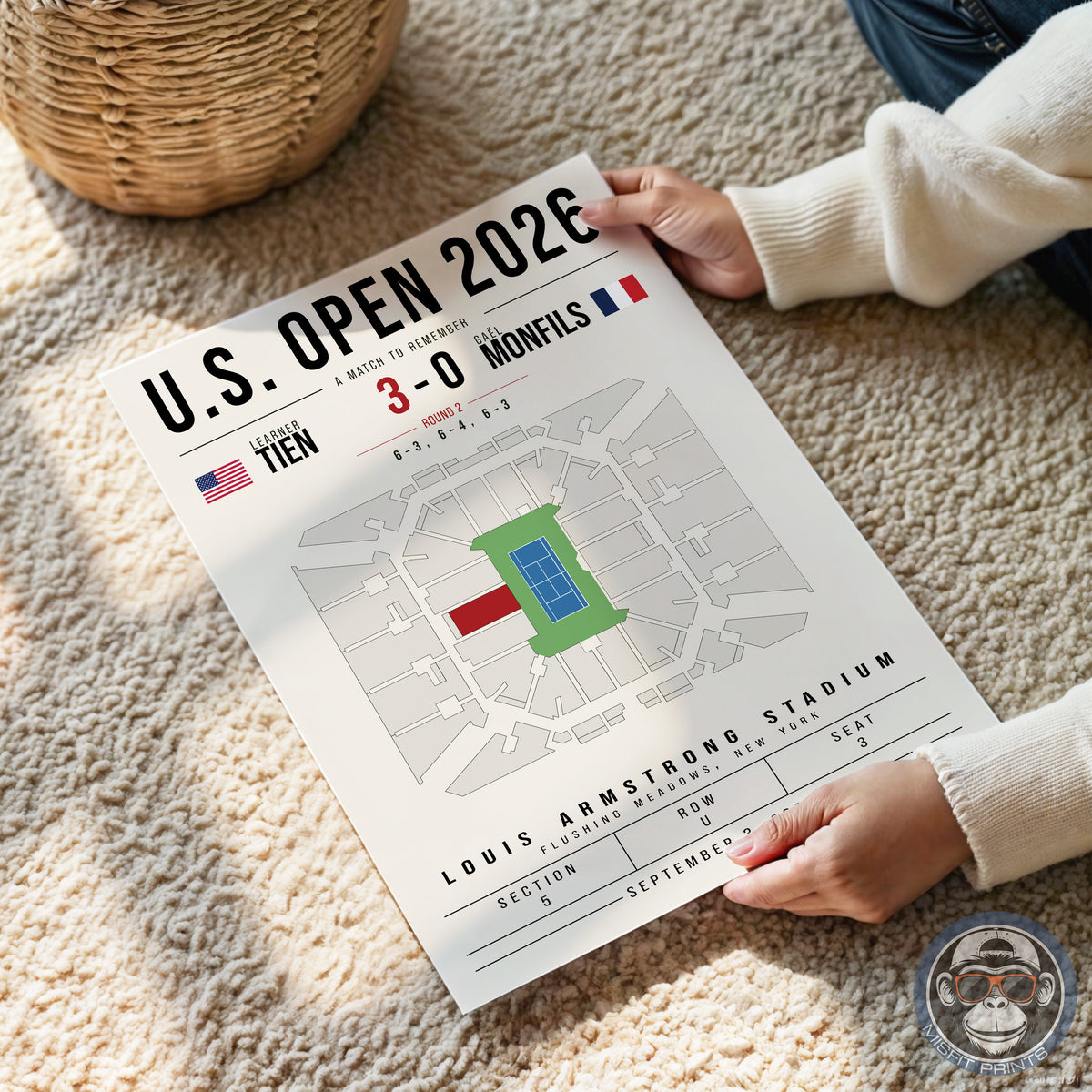 Custom US Open Tennis Stadium Seat Map Poster